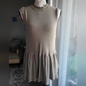 T.La Sleeveless Ribbed Drop-Waist Mini in Beige and White Stripes